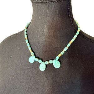 Turquoise Silver Toned Bead Necklace Magnetic Clasp Closure Boho Navajo Style
